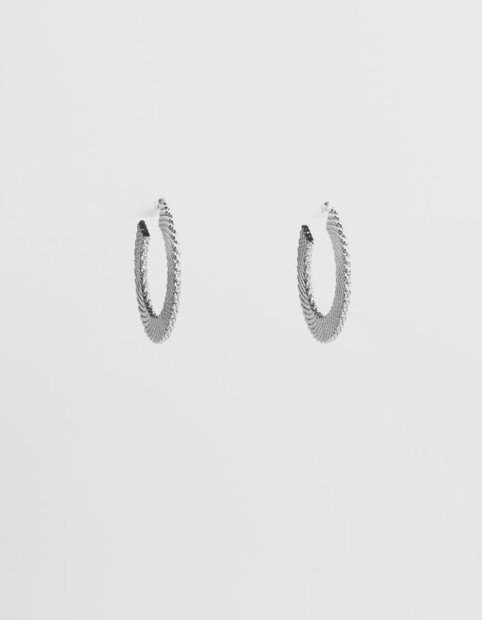 Silver Flat Textured Hoops