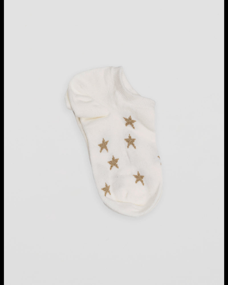 S + G No Show Socks - White w Gold Stars