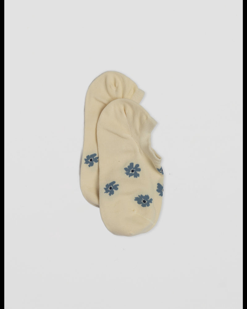 S + G No Show Socks - White w Blue Flowers