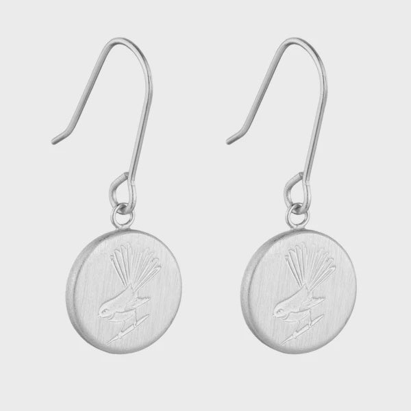 Round Fantail Pendant Earrings - Silver