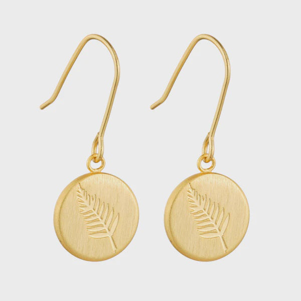 Round Fern Pendant Earrings - Gold