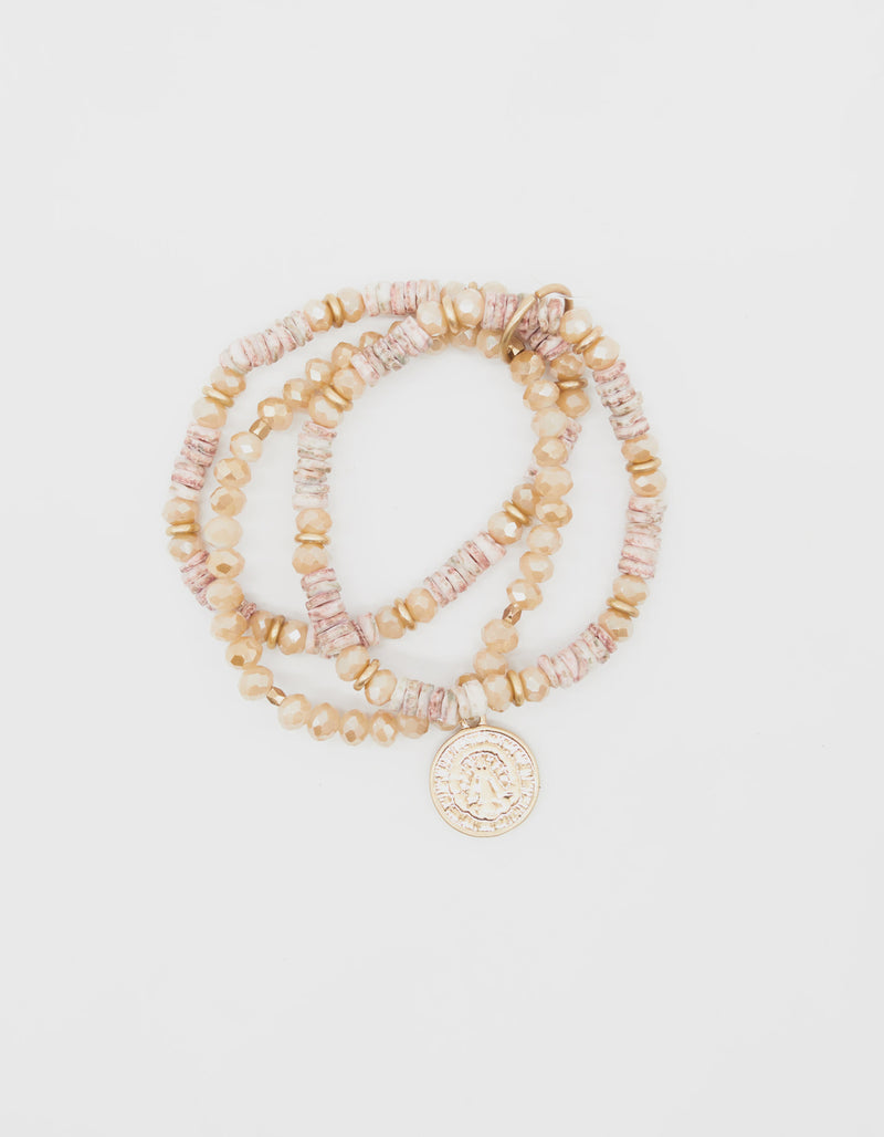 Peach and Moonstone Bracelet W Gold Coin