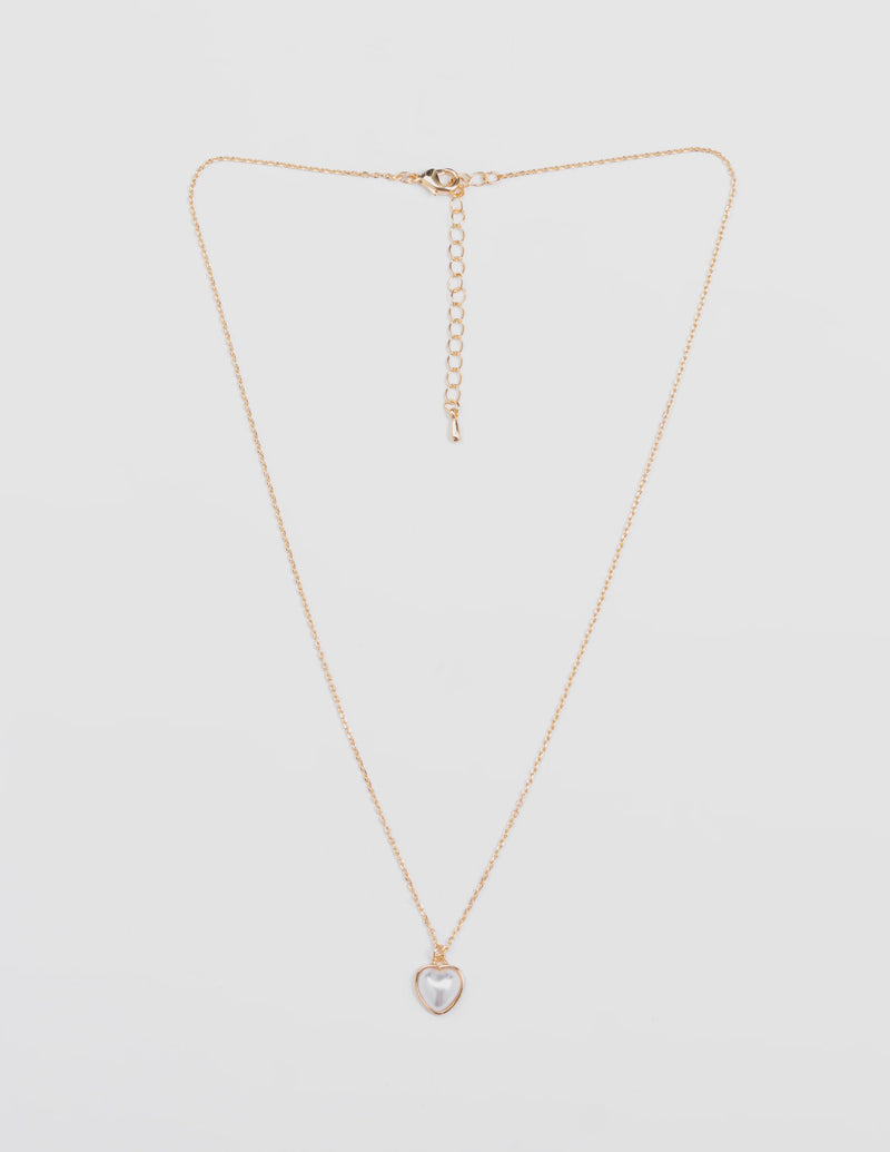 Gold Encased Pearl Heart Necklace