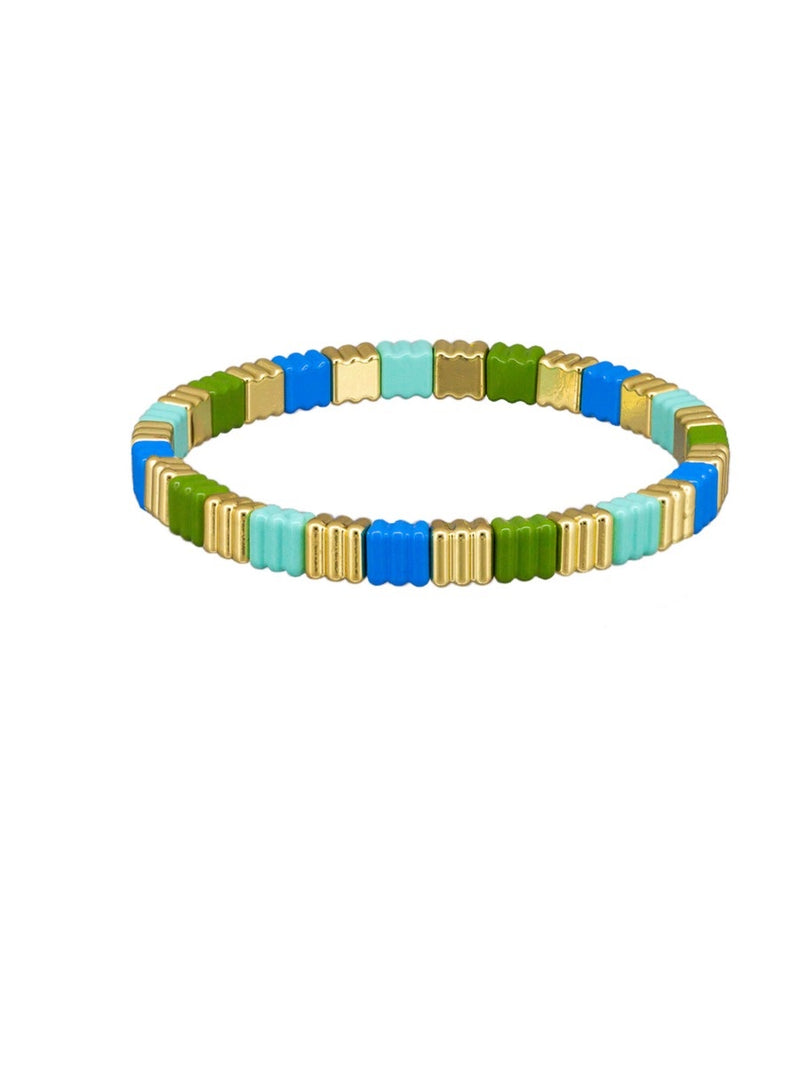 Blue Green Crinkle Tile Bracelet