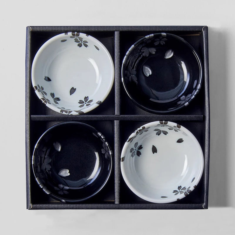 Black & White Sakura Sauce Dish Set