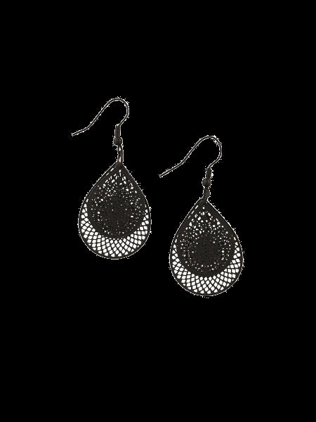 Black Teardrop Web Earrings