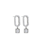 Silver Oval Crystal Earrings