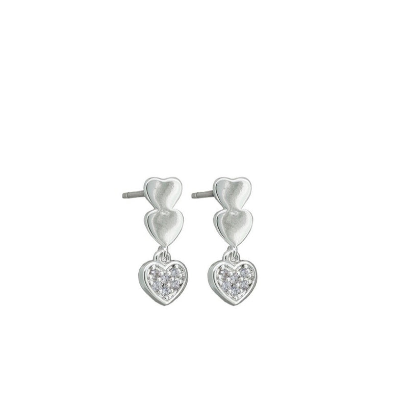 Silver Triple Heart Crystal Earrings