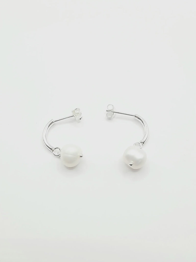 Sterling Silver Pearl Curve Earrings