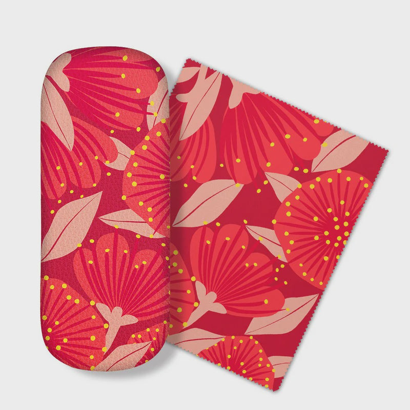 Bright Botanical Pohutukawa Glasses Case w Lens Cloth